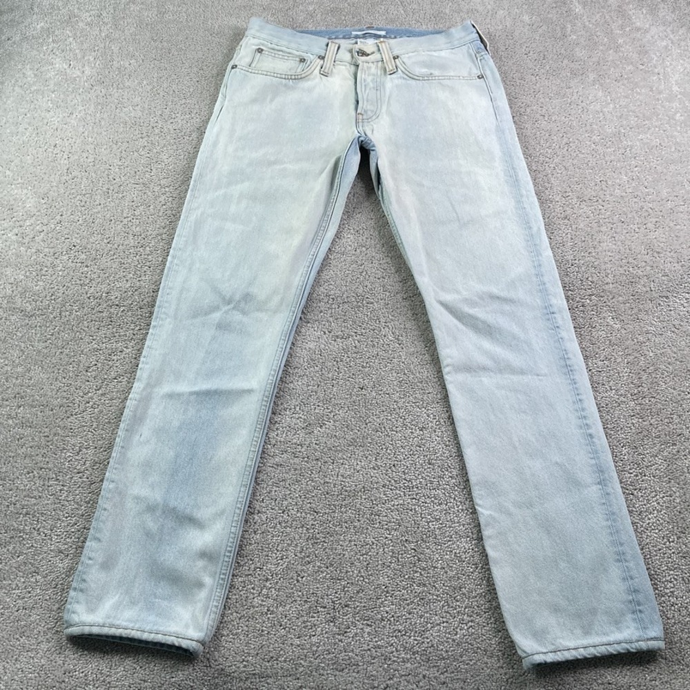 Helmut Lang Jeans Mens 31x30 Blue Slim Straight‎ Button Fly Light Wash Denim